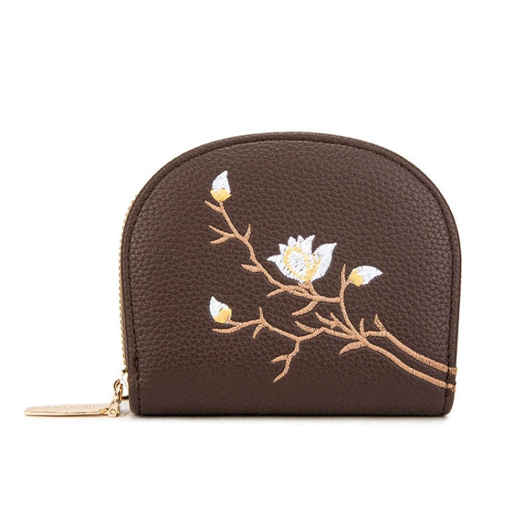 Semicircular Embroidery Large Capacity Multi-card Slot ID Card Holder(Coffee)