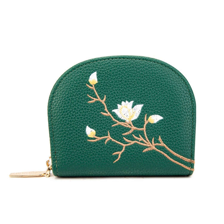 Semicircular Embroidery Large Capacity Multi-card Slot ID Card Holder(Green)