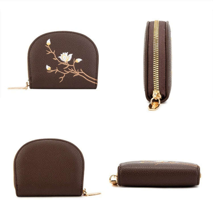 Semicircular Embroidery Large Capacity Multi-card Slot ID Card Holder(Black)
