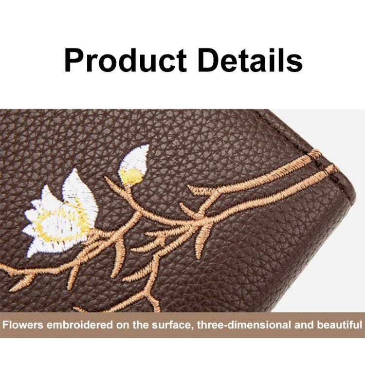 Semicircular Embroidery Large Capacity Multi-card Slot ID Card Holder(Coffee)