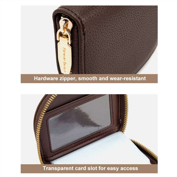 Semicircular Embroidery Large Capacity Multi-card Slot ID Card Holder(Coffee)