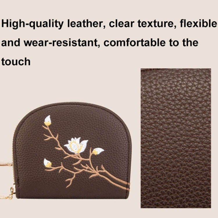 Semicircular Embroidery Large Capacity Multi-card Slot ID Card Holder(Black)