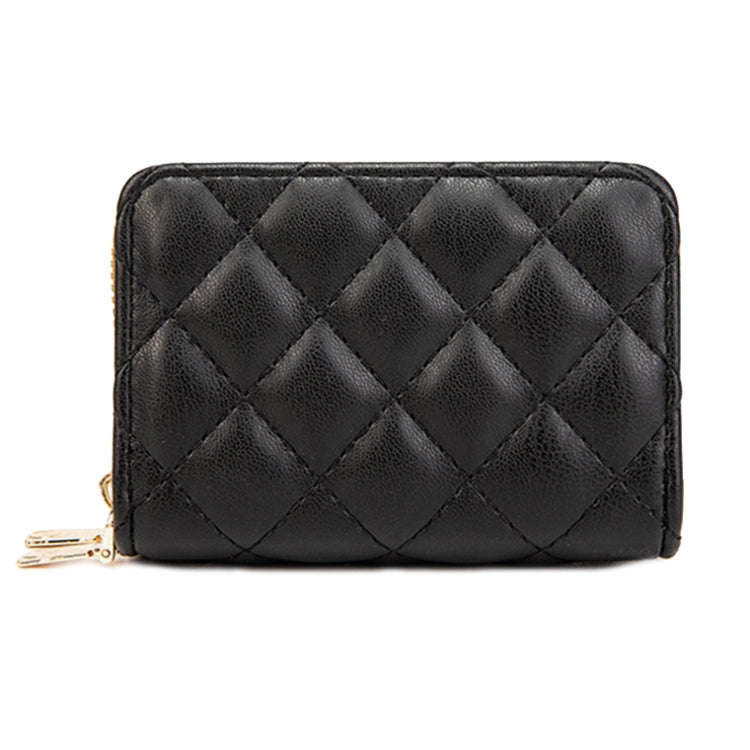 Large Capacity Double Layer Zipper Wallet Multi-card Slot Rhombus Card Holder(Black)