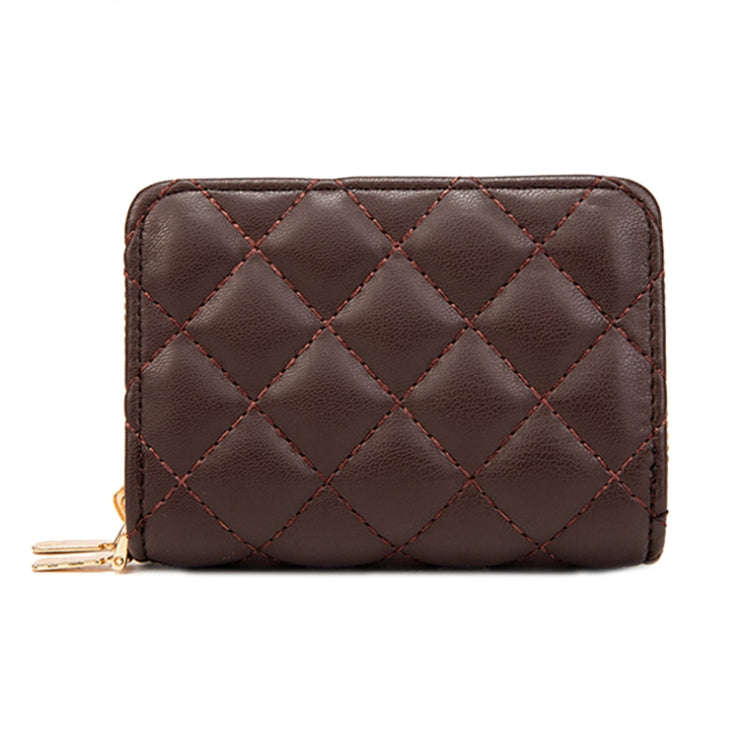 Large Capacity Double Layer Zipper Wallet Multi-card Slot Rhombus Card Holder(Coffee)