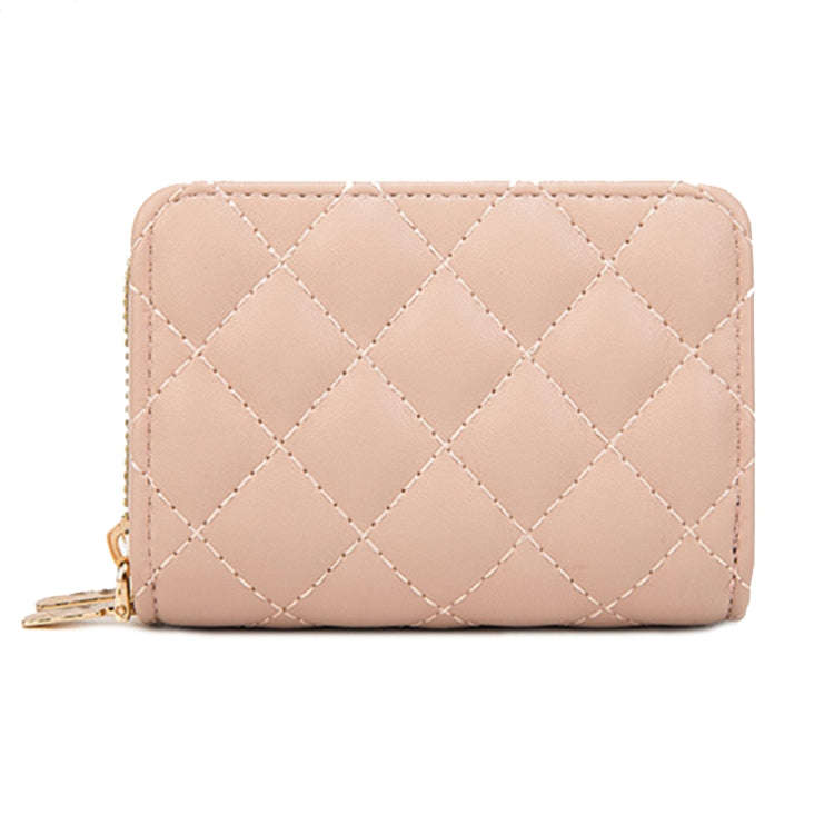 Large Capacity Double Layer Zipper Wallet Multi-card Slot Rhombus Card Holder(Pink)