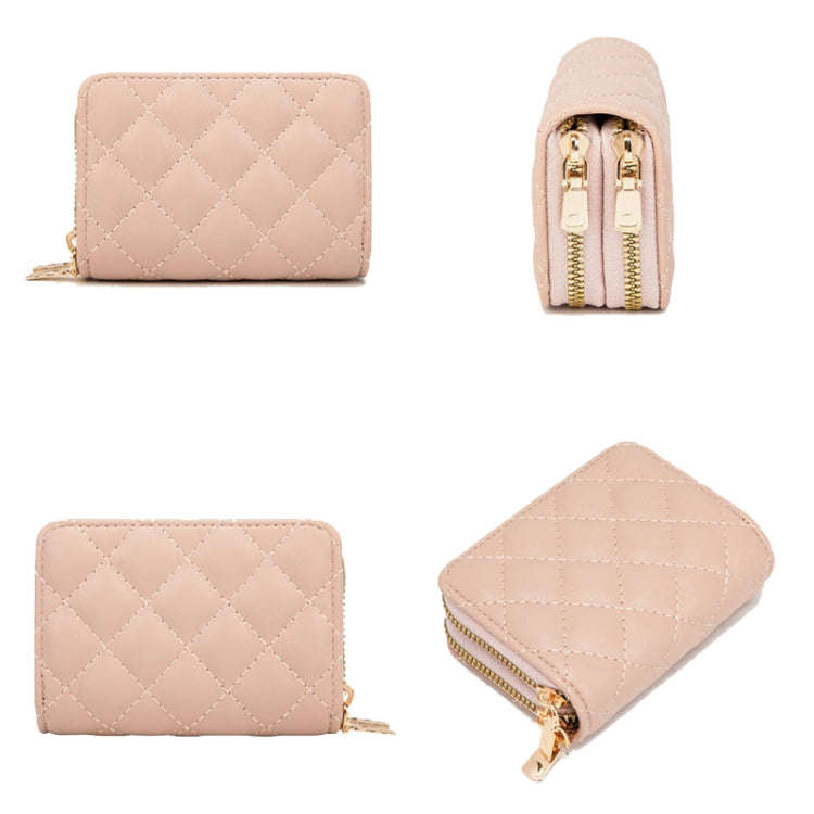 Large Capacity Double Layer Zipper Wallet Multi-card Slot Rhombus Card Holder(Coffee)