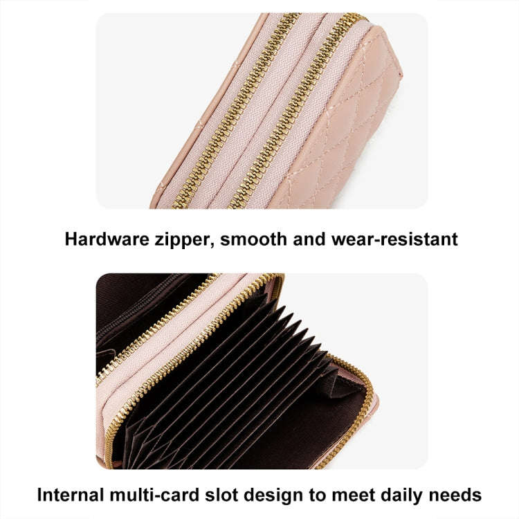 Large Capacity Double Layer Zipper Wallet Multi-card Slot Rhombus Card Holder(Black)