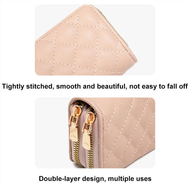 Large Capacity Double Layer Zipper Wallet Multi-card Slot Rhombus Card Holder(Black)