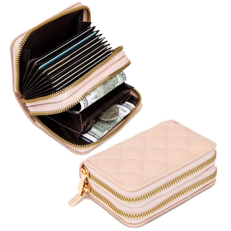 Large Capacity Double Layer Zipper Wallet Multi-card Slot Rhombus Card Holder(Black)