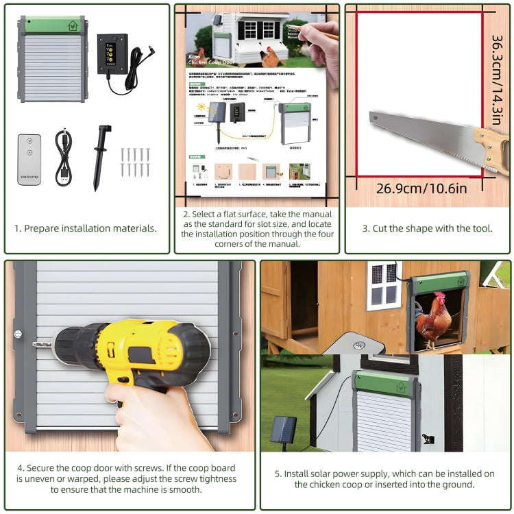 Solar Powered Automatic Chicken Coop Door 4 Modes Automatic Chicken Door with Remote Control