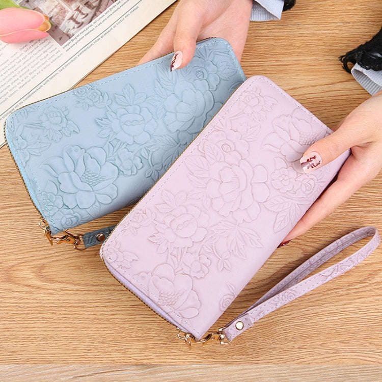 Large Capacity Embossed Long Zippered Wallet with Multiple Card Slots(Camel)