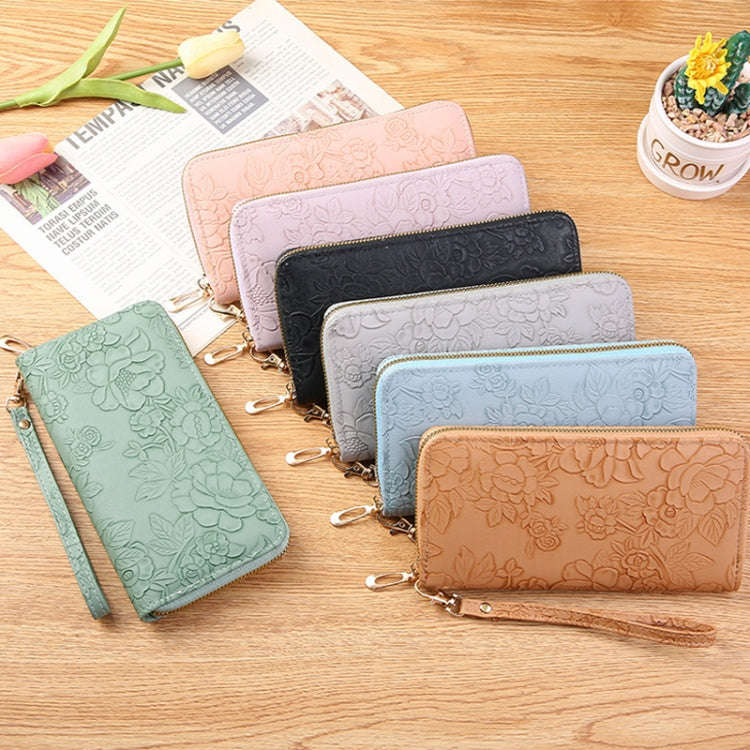 Large Capacity Embossed Long Zippered Wallet with Multiple Card Slots(Camel)