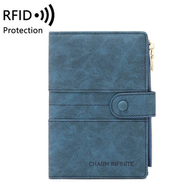 RFID Anti-theft Multi-card Slot Document Bag Multifunctional Zipper Travel Passport Bag(Blue)