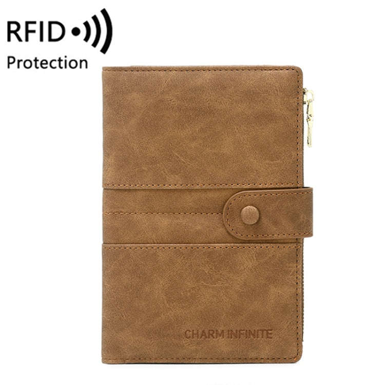 RFID Anti-theft Multi-card Slot Document Bag Multifunctional Zipper Travel Passport Bag(Coffee)