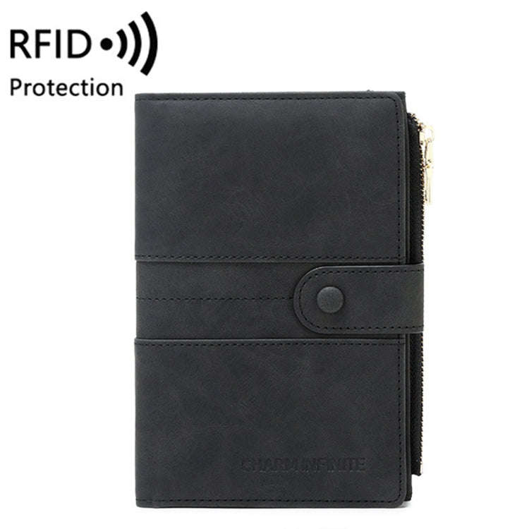 RFID Anti-theft Multi-card Slot Document Bag Multifunctional Zipper Travel Passport Bag(Black)