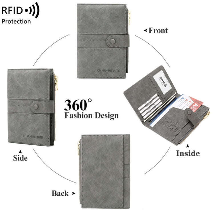 RFID Anti-theft Multi-card Slot Document Bag Multifunctional Zipper Travel Passport Bag(Grey)