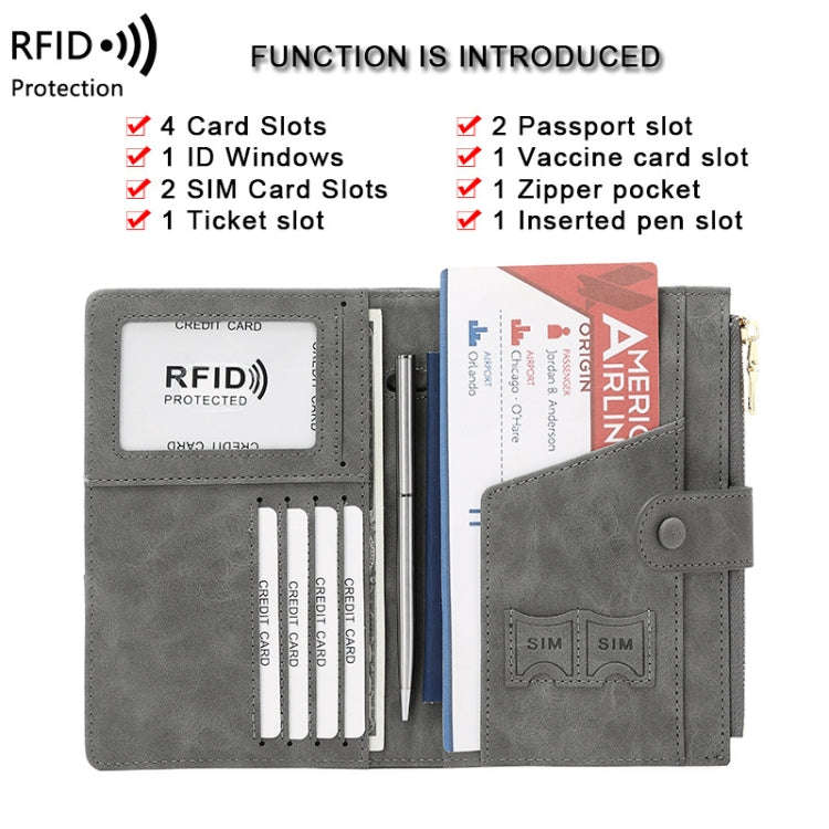 RFID Anti-theft Multi-card Slot Document Bag Multifunctional Zipper Travel Passport Bag(Grey)