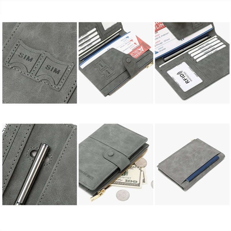 RFID Anti-theft Multi-card Slot Document Bag Multifunctional Zipper Travel Passport Bag(Grey)