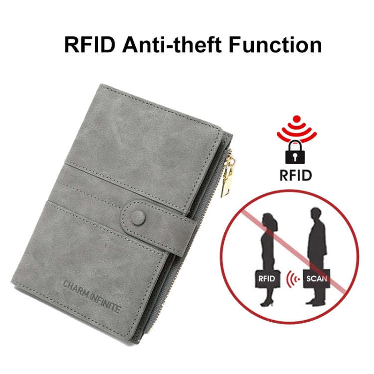RFID Anti-theft Multi-card Slot Document Bag Multifunctional Zipper Travel Passport Bag(Grey)