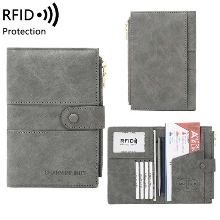 RFID Anti-theft Multi-card Slot Document Bag Multifunctional Zipper Travel Passport Bag(Grey)