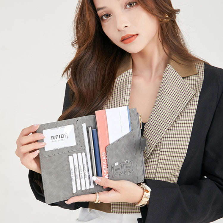 RFID Anti-theft Multi-card Slot Document Bag Multifunctional Zipper Travel Passport Bag(Grey)
