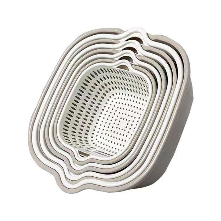 8 In 1 Drain Basket Double-Layer Vegetable Washing Basket Fruit Basin(Gray White)