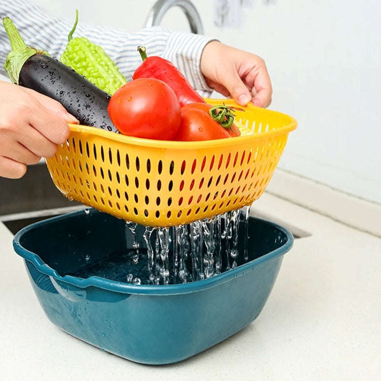 8 In 1 Drain Basket Double-Layer Vegetable Washing Basket Fruit Basin(Gray White)
