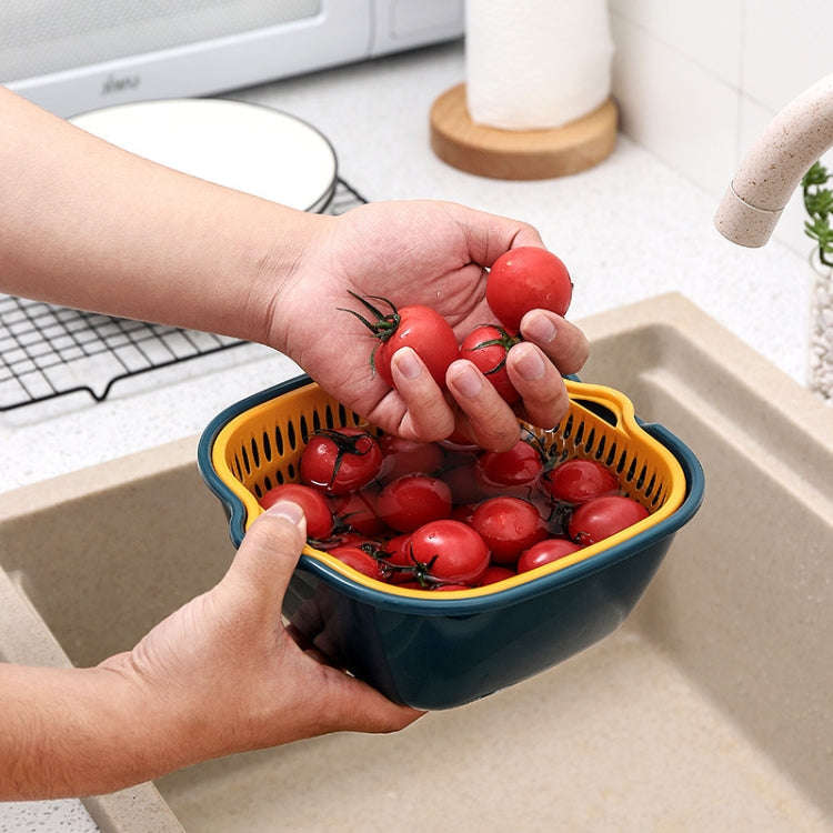 8 In 1 Drain Basket Double-Layer Vegetable Washing Basket Fruit Basin(Gray White)