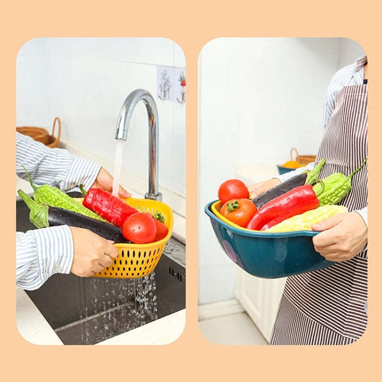 8 In 1 Drain Basket Double-Layer Vegetable Washing Basket Fruit Basin(Gray White)