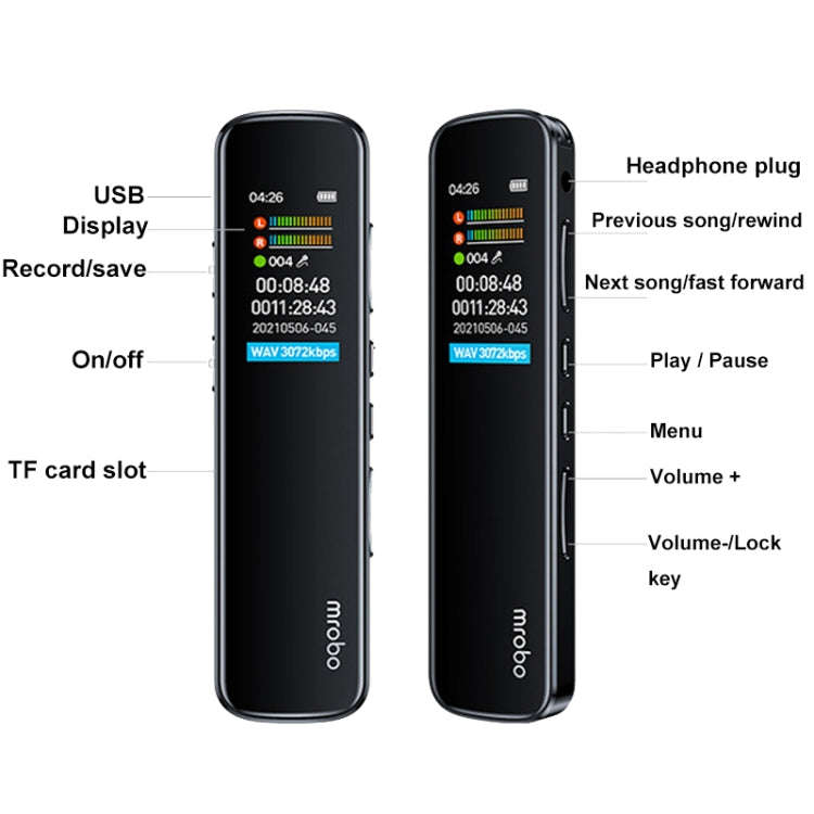 Mrobo RV-19 0.96-inch HD Screen 3D Noise Reduction Recording Pen Music Player, Capacity: 4GB(Black)