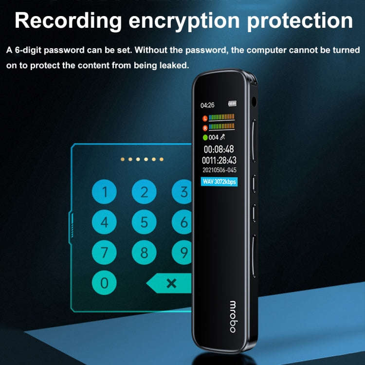 Mrobo RV-19 0.96-inch HD Screen 3D Noise Reduction Recording Pen Music Player, Capacity: 4GB(Black)