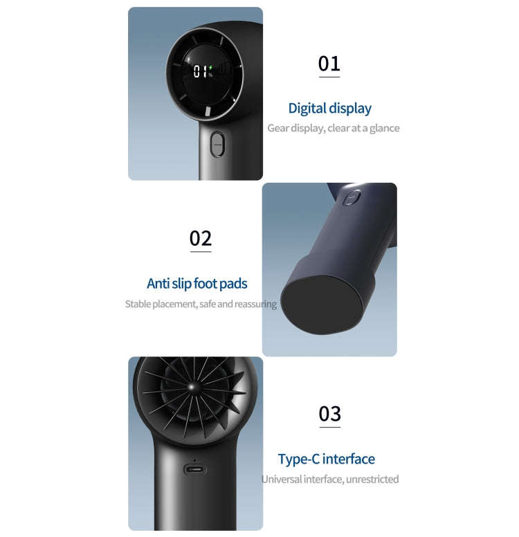 Outdoor Handheld Turbine Digital Display 100-Speed High-Speed Mini Fan, Color: Navy Blue