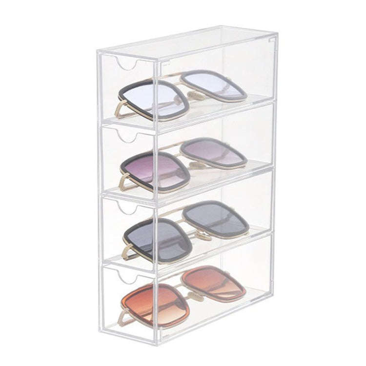 4-Layer Acrylic Stackable Desktop Eyeglasses Display Case Dustproof Drawer Storage Box(Transparency)
