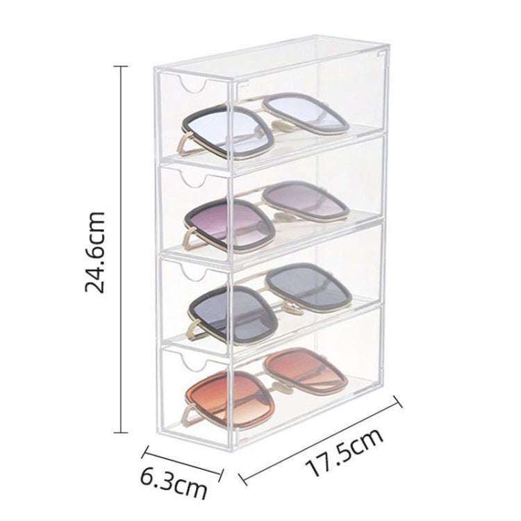 4-Layer Acrylic Stackable Desktop Eyeglasses Display Case Dustproof Drawer Storage Box(Transparency)