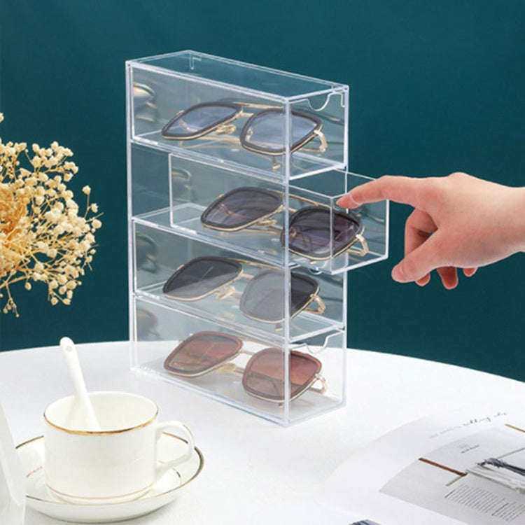 4-Layer Acrylic Stackable Desktop Eyeglasses Display Case Dustproof Drawer Storage Box(Transparency)