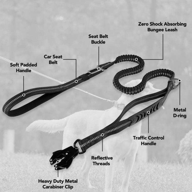 Heavy Duty Bungee Dog Leash Reflective Shock Absorbing Leashes for Medium Large Dogs(Black)