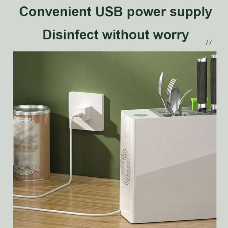 UV Disinfection Drying Knife Chopsticks Storage Holder With Cutting Board Green