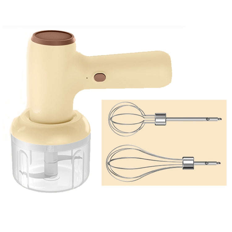 2 in 1 Portable Wireless Garlic Chopper Egg Beater Mixer Cooking Machine(Khaki)