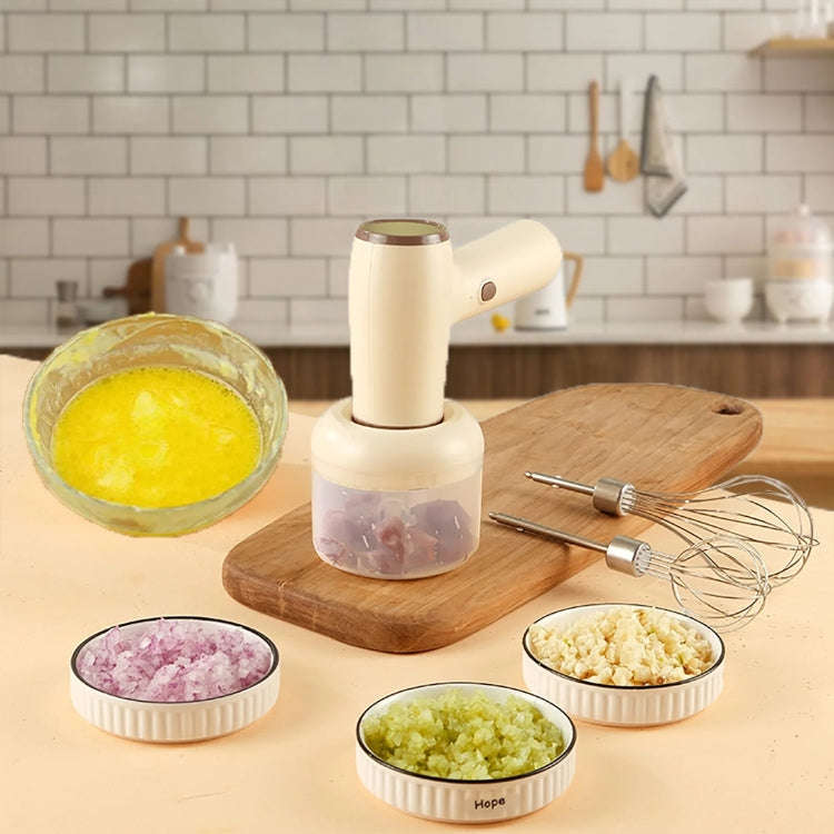 2 in 1 Portable Wireless Garlic Chopper Egg Beater Mixer Cooking Machine(Beige)