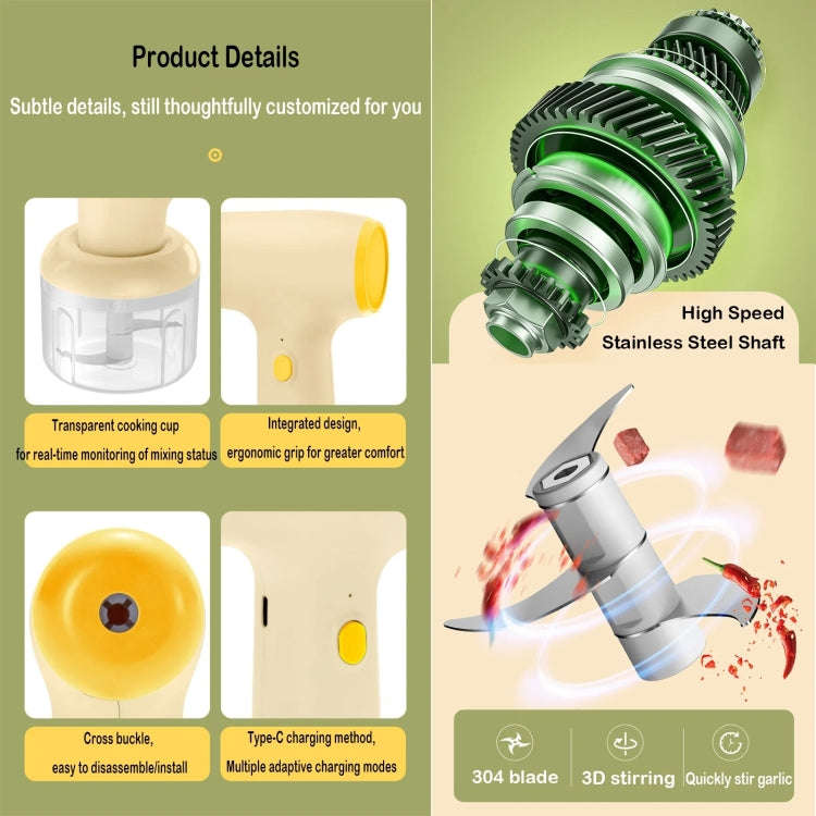 2 in 1 Portable Wireless Garlic Chopper Egg Beater Mixer Cooking Machine(Beige)
