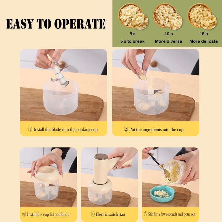 2 in 1 Portable Wireless Garlic Chopper Egg Beater Mixer Cooking Machine(Beige)