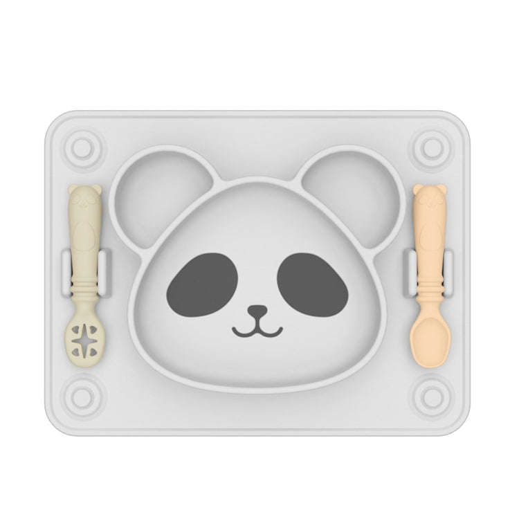 Baby Integrated Suction Cup Grid Food Plate Children Panda Silicon Glue Dishes(With Fork and Spoo...