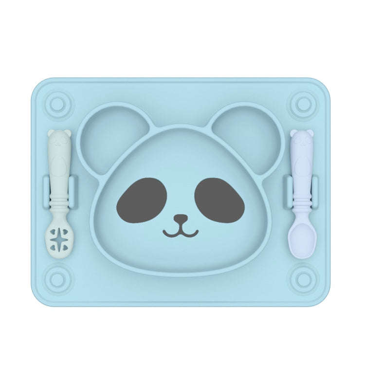 Baby Integrated Suction Cup Grid Food Plate Children Panda Silicon Glue Dishes(With Fork and Spoo...