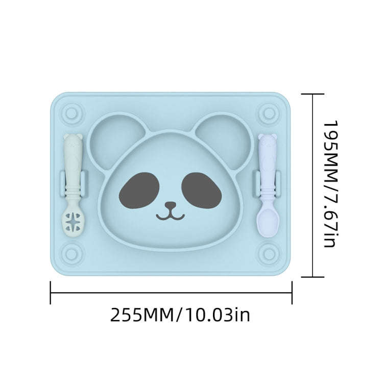Baby Integrated Suction Cup Grid Food Plate Children Panda Silicon Glue Dishes(With Fork and Spoo...