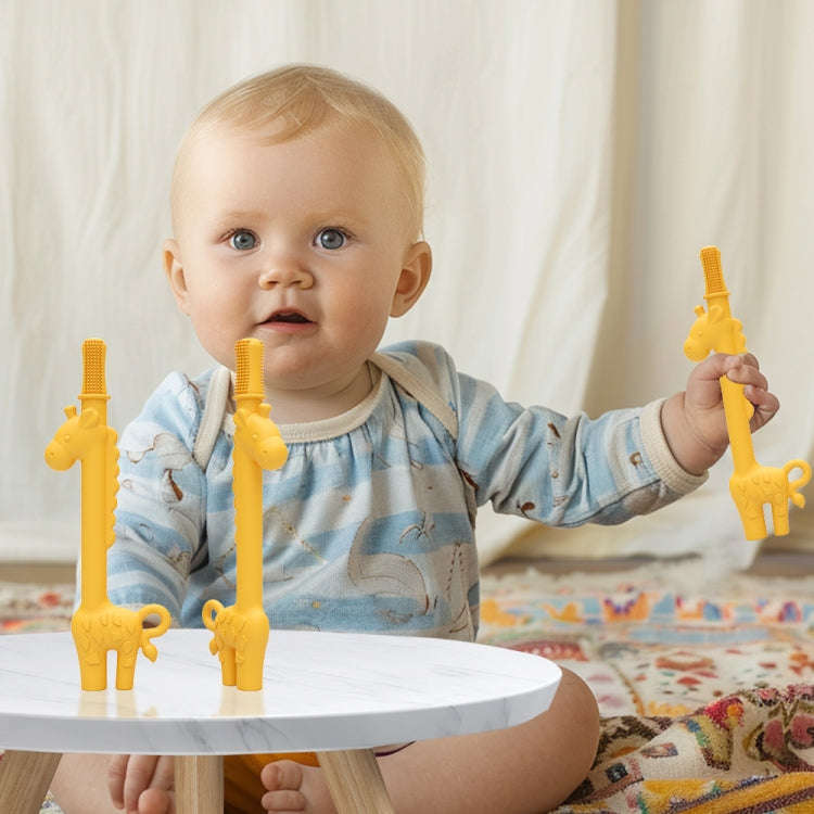 Baby Deer Toys Food Teething Sticks Silicone Giraffe(Yellow)
