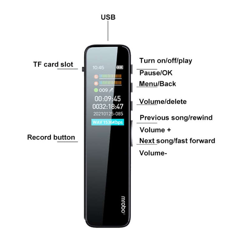 Mrobo RV18 0.96-Inch Color Screen Smart Noise Reduction Recording Pen, Capacity: 8GB(Enhanced)