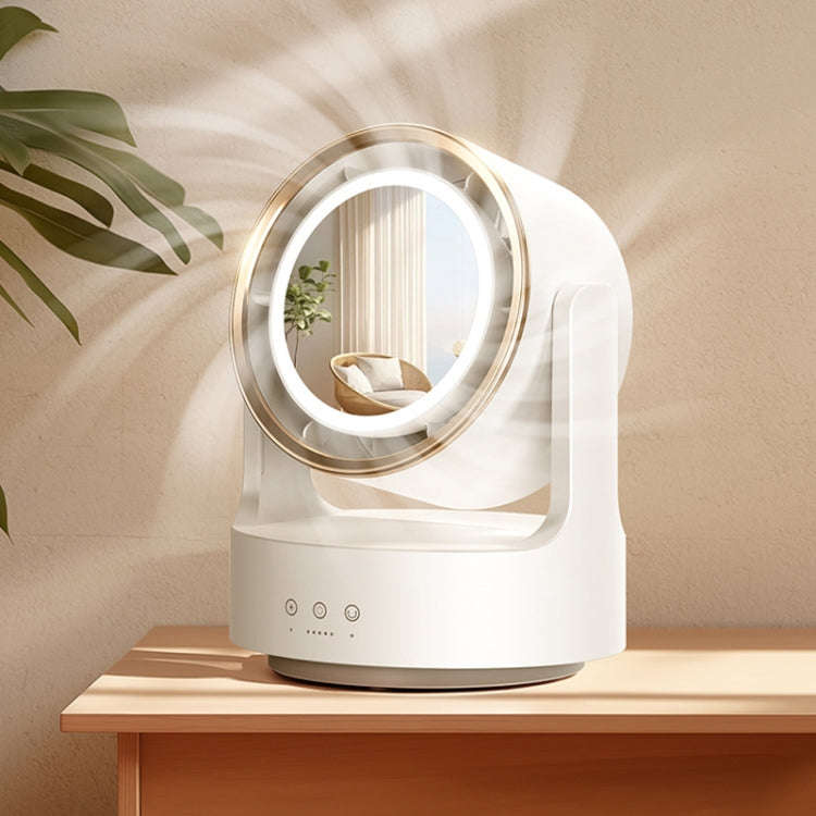 3 In 1 Multifunctional Desktop Fan with LED Light Cosmetic Mirror USB Plug Non-Oscillating