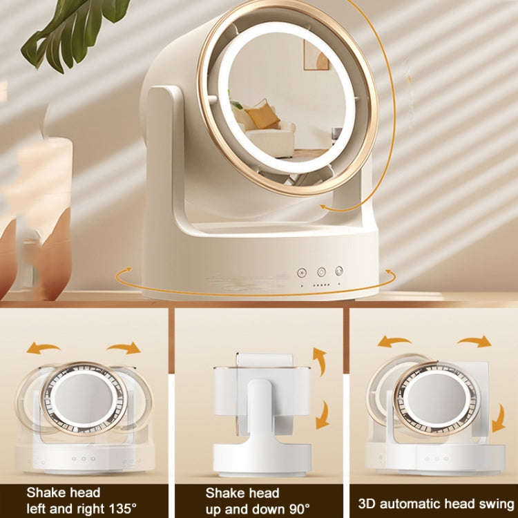 3 In 1 Multifunctional Desktop Fan with LED Light Cosmetic Mirror USB Plug Non-Oscillating