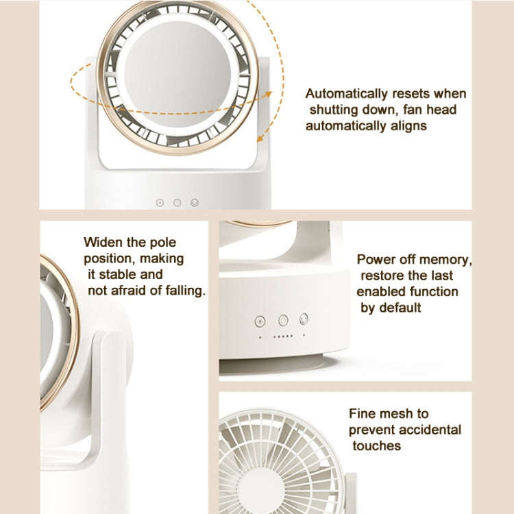 3 In 1 Multifunctional Desktop Fan with LED Light Cosmetic Mirror USB Plug Non-Oscillating