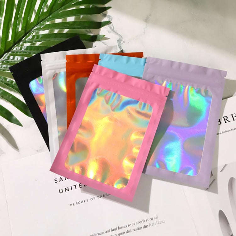 100pcs Laser Shaded Self-Sealing Bag Jewelry Closure Packaging Bags, Size: 8 x 13cm Pink